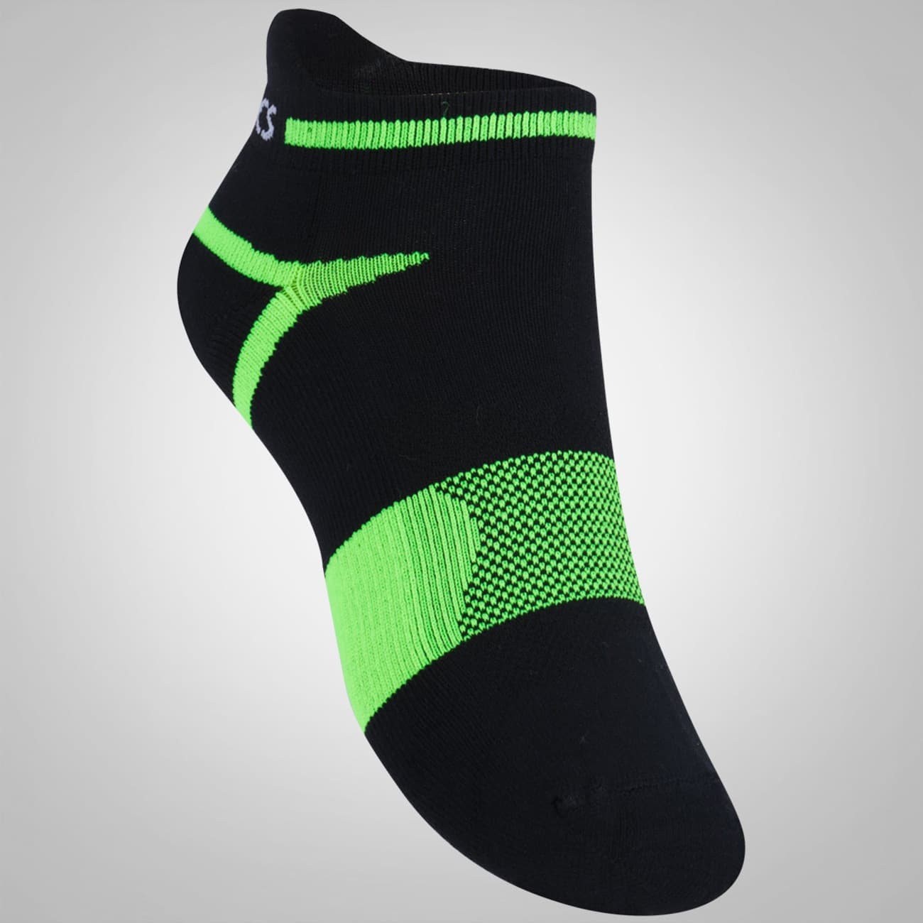 Meia Asics Quick Lyte, cor preto, vista traseira, com detalhes verdes