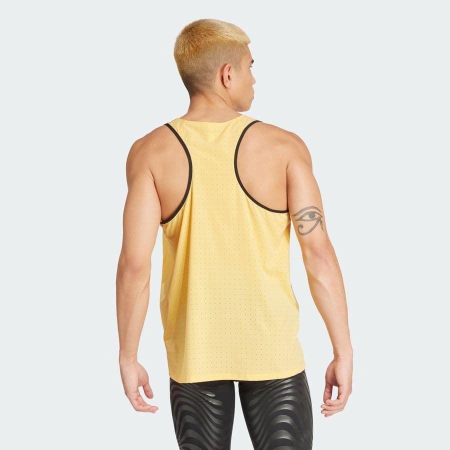 Regata Adidas Adizero Singlet, cor amarelo, vista traseira