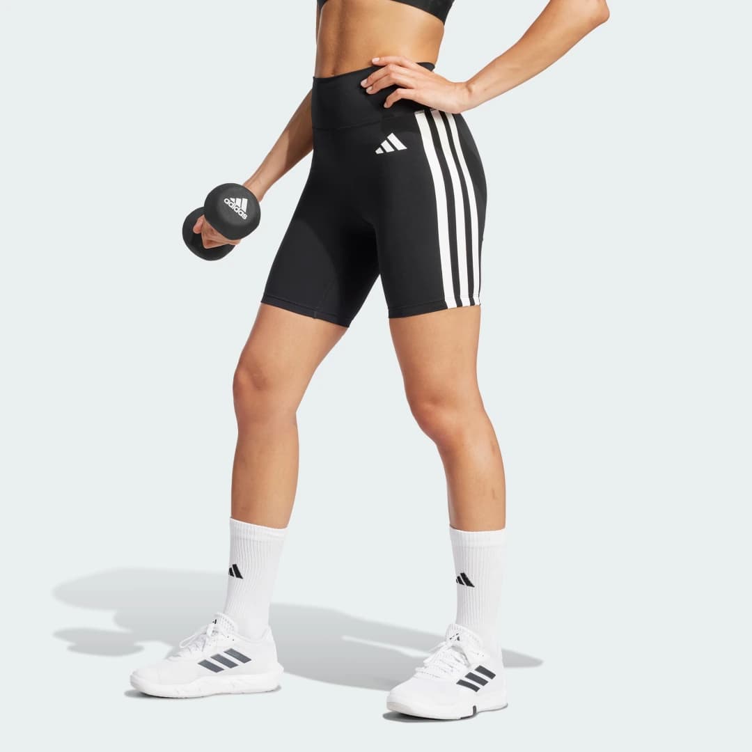 Calça Legging Curta Optime Essentials 3 Listras Mulher adidas · Preto