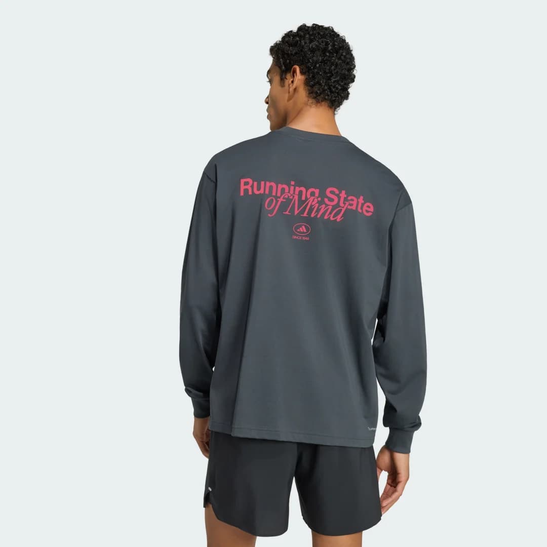 Camiseta Estampada Manga Longa Running State Of Mind Unisex adidas · Cinza