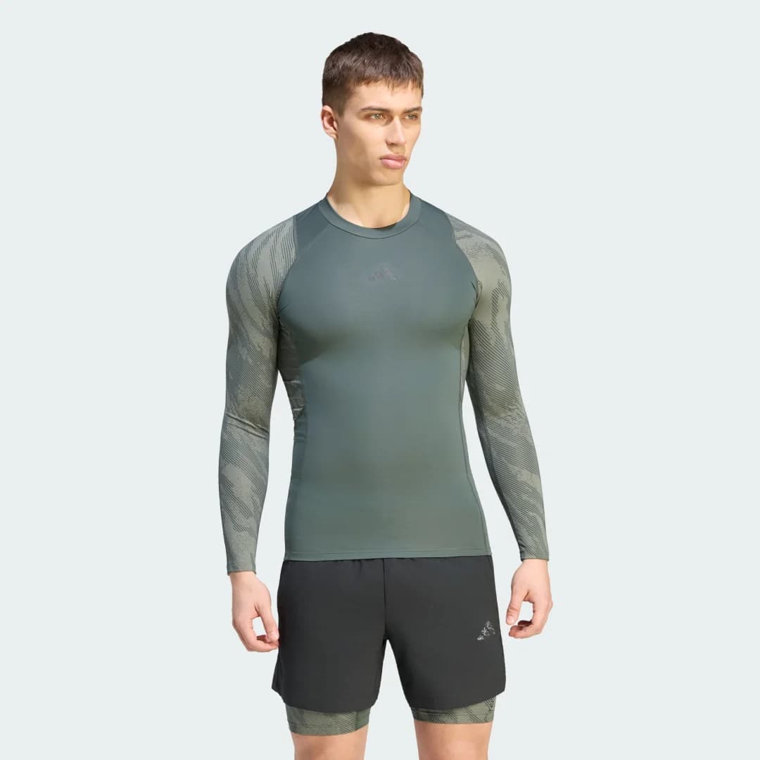 Camiseta de Manga Longa Techfit AOP Homem adidas · Cinza