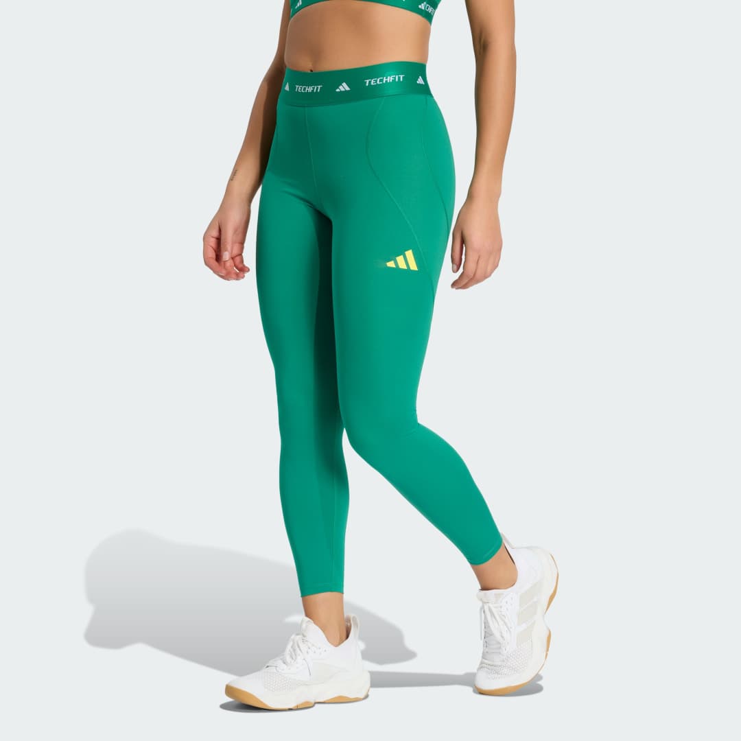 Calça Legging Techfit Workout Color Block 7/8 Mulher adidas · Verde