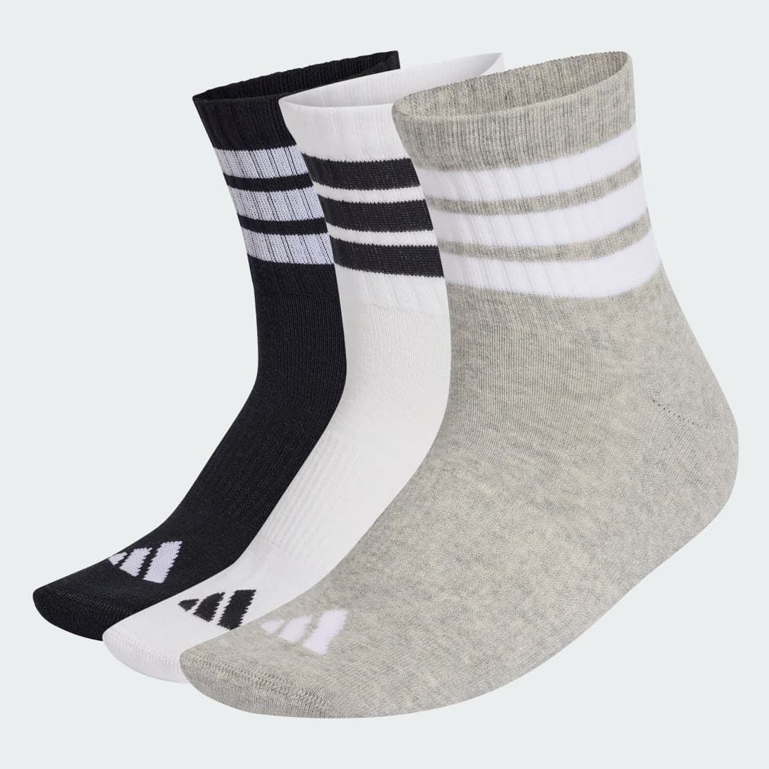 Meias Esportivas Cano Médio Três Listras 3 Pares Unisex adidas · Cinza