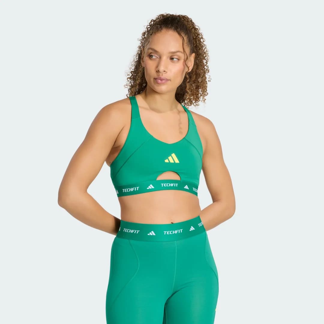 Top Color Blocking Suporte Médio Techfit Workout Mulher adidas · Verde